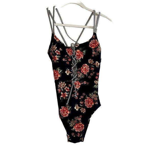 Skinny Dippers Lace Up Floral Swim Suit Small - Picture 3 of 11